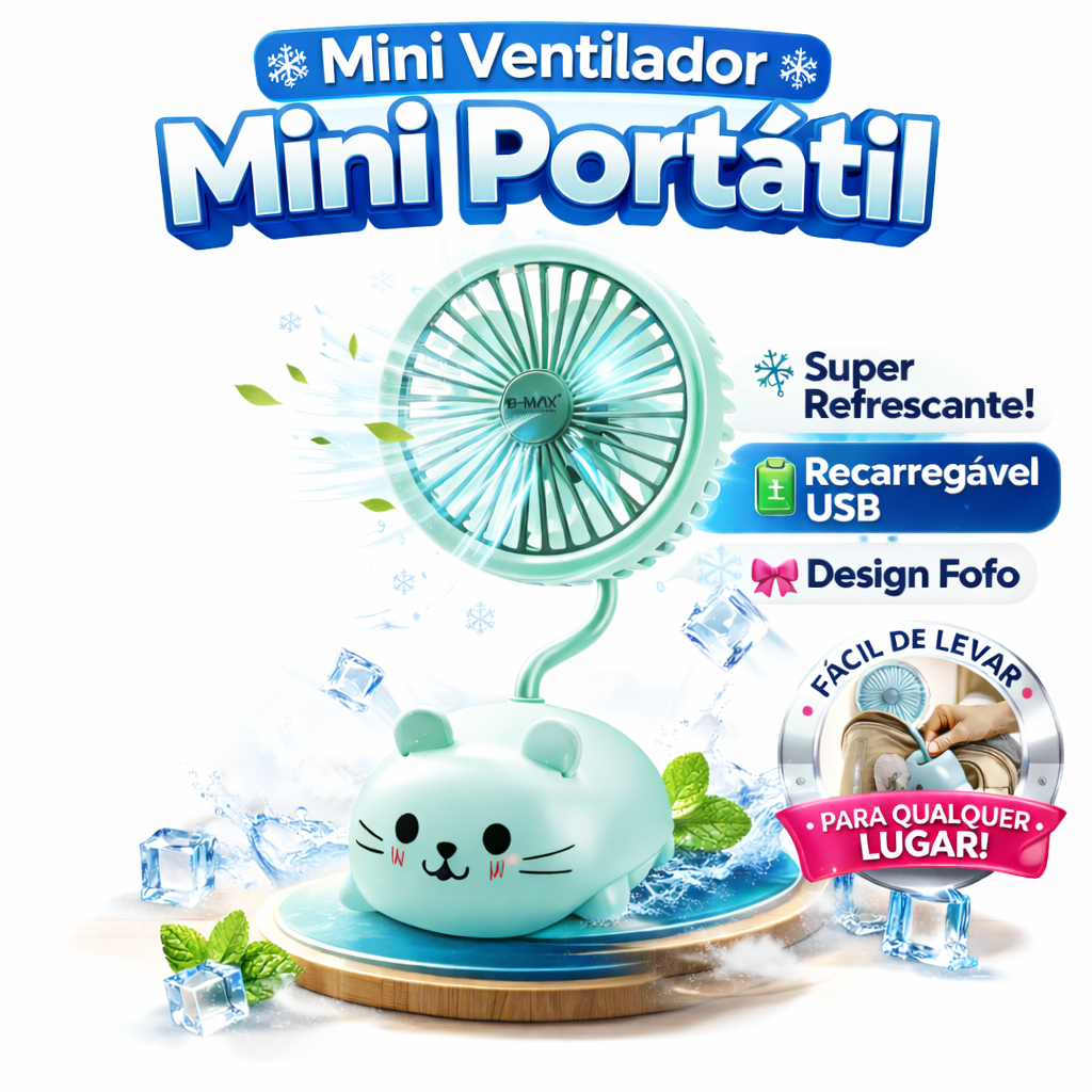 Ventilador Portátil de Mesa USB Recarregável Fofo Pratico Refrescante ENVIO IMEDIATO