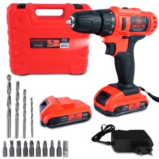 Parafusadeira 12v 35nm Led Kit 15 Acessórios Maleta Bateria Litio Recarregável Hercos em Oferta na Shopee