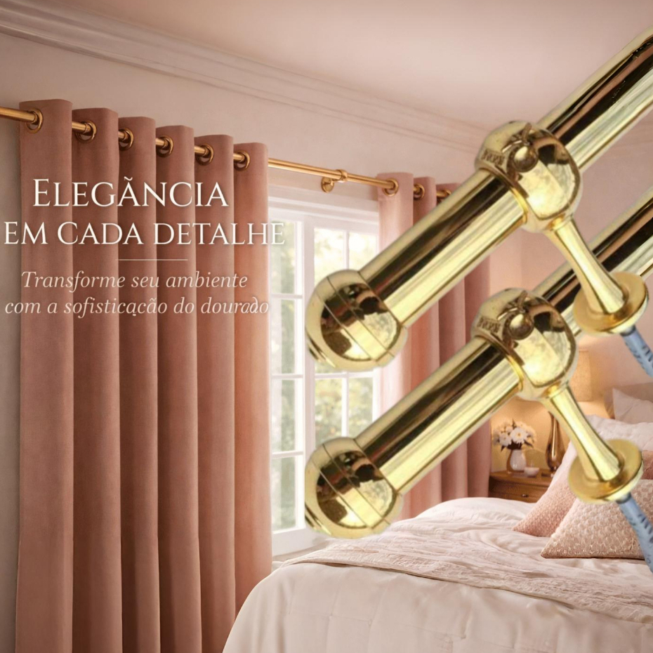 Varão de Cortina 28mm Luxo Dourado Reforçado + Acessorios para Instalação
