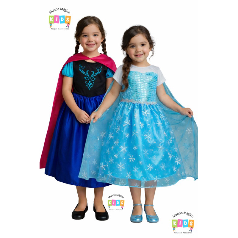 Fantasia Elsa e a Ana da Frozen Menina Vestido Com Capa Fantasia Carnaval Presente Criança em Oferta na Shopee