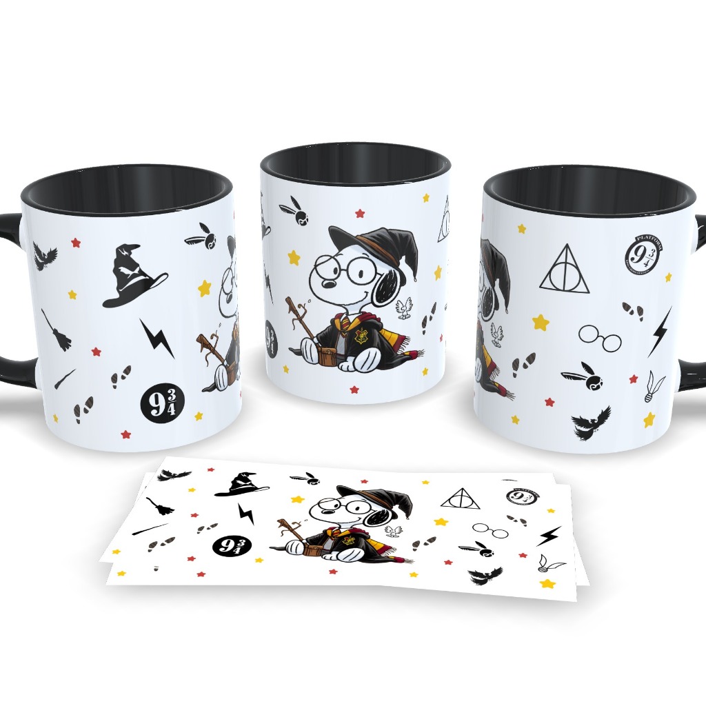 Caneca Snoopy Potter Harry Cerâmica 325ml Premium Geek Peanuts Magia