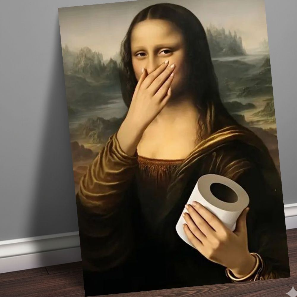 Placa | Quadros decorativos |  Monalisa Banheiro engraçados | 20x28 cm | Poster  Papel Higienico |  divertidos