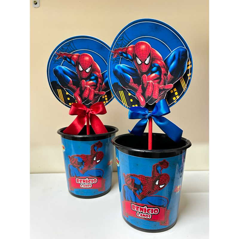 Centro de mesa baldinho homem aranha / centro de mesa / homem aranha