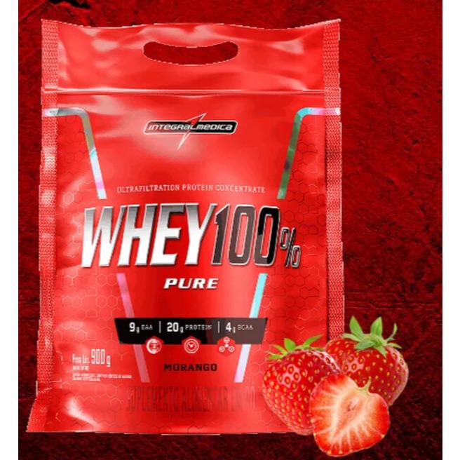 Whey Protein 100% Morango Refil 900g Integralmedica