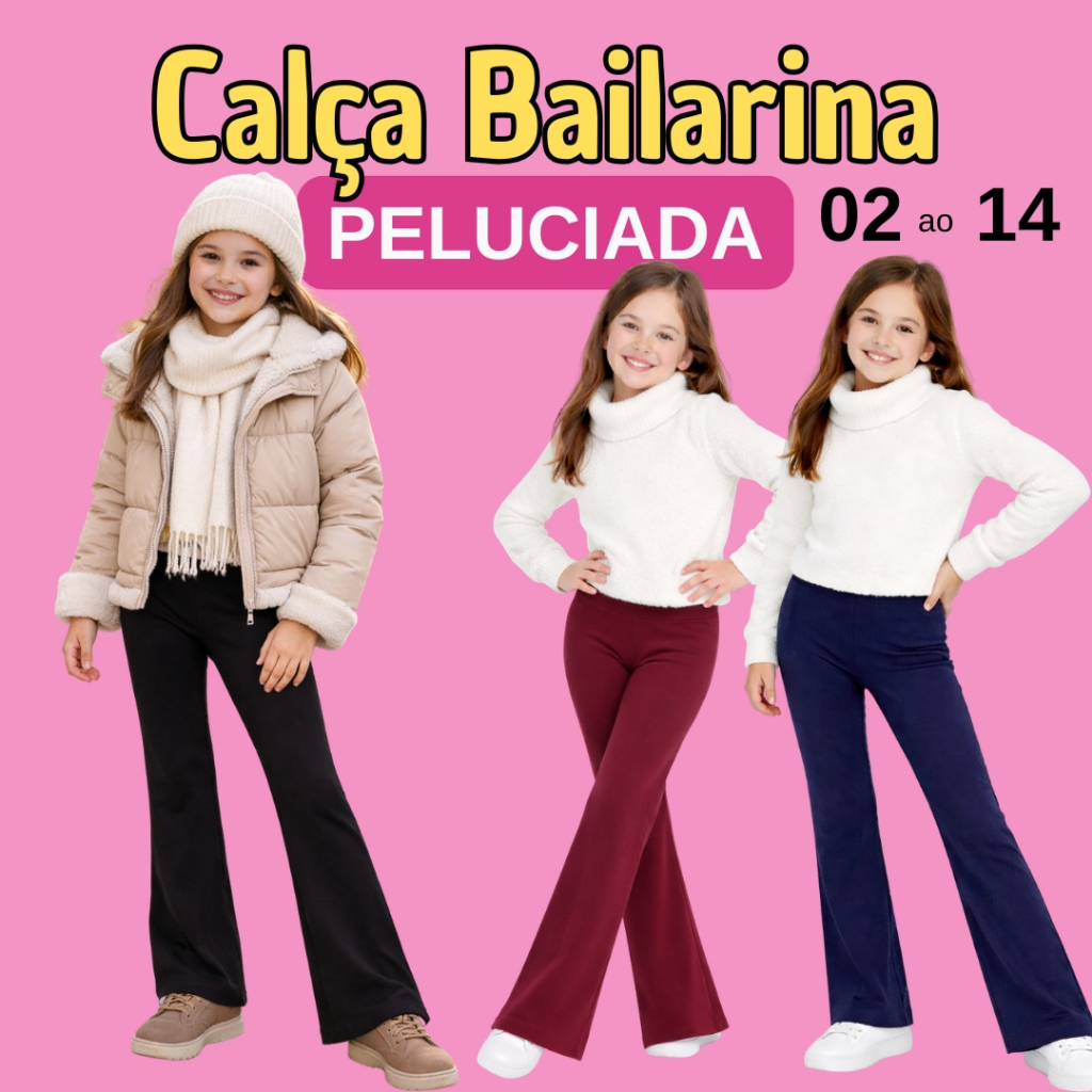Calça Flare Bailarina Legging Infantil Juvenil Menina Tecido Peluciado Térmico Flanelado de Inverno