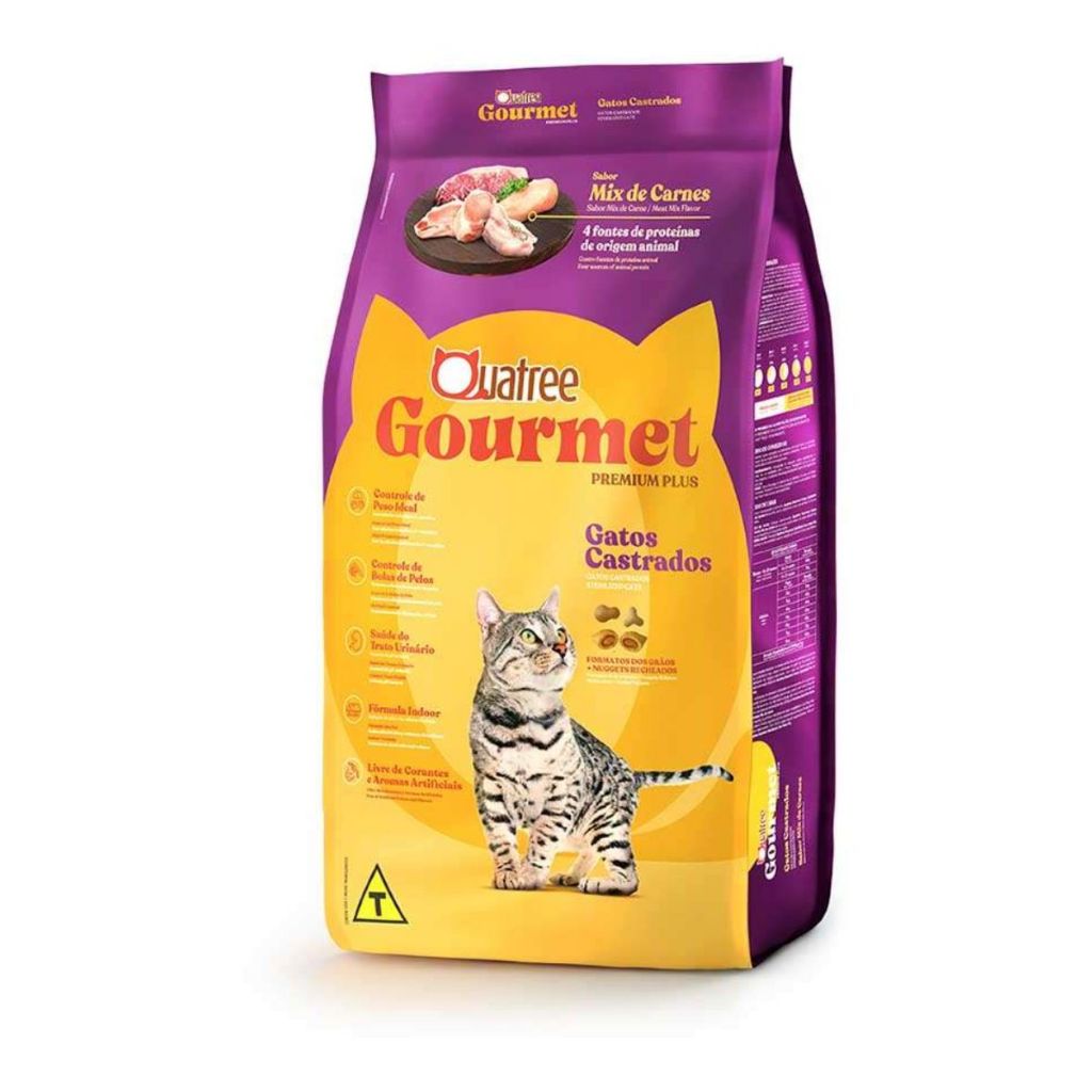 Ração Quatree Gourmet Gatos Castrados Mix de Carnes 10kg