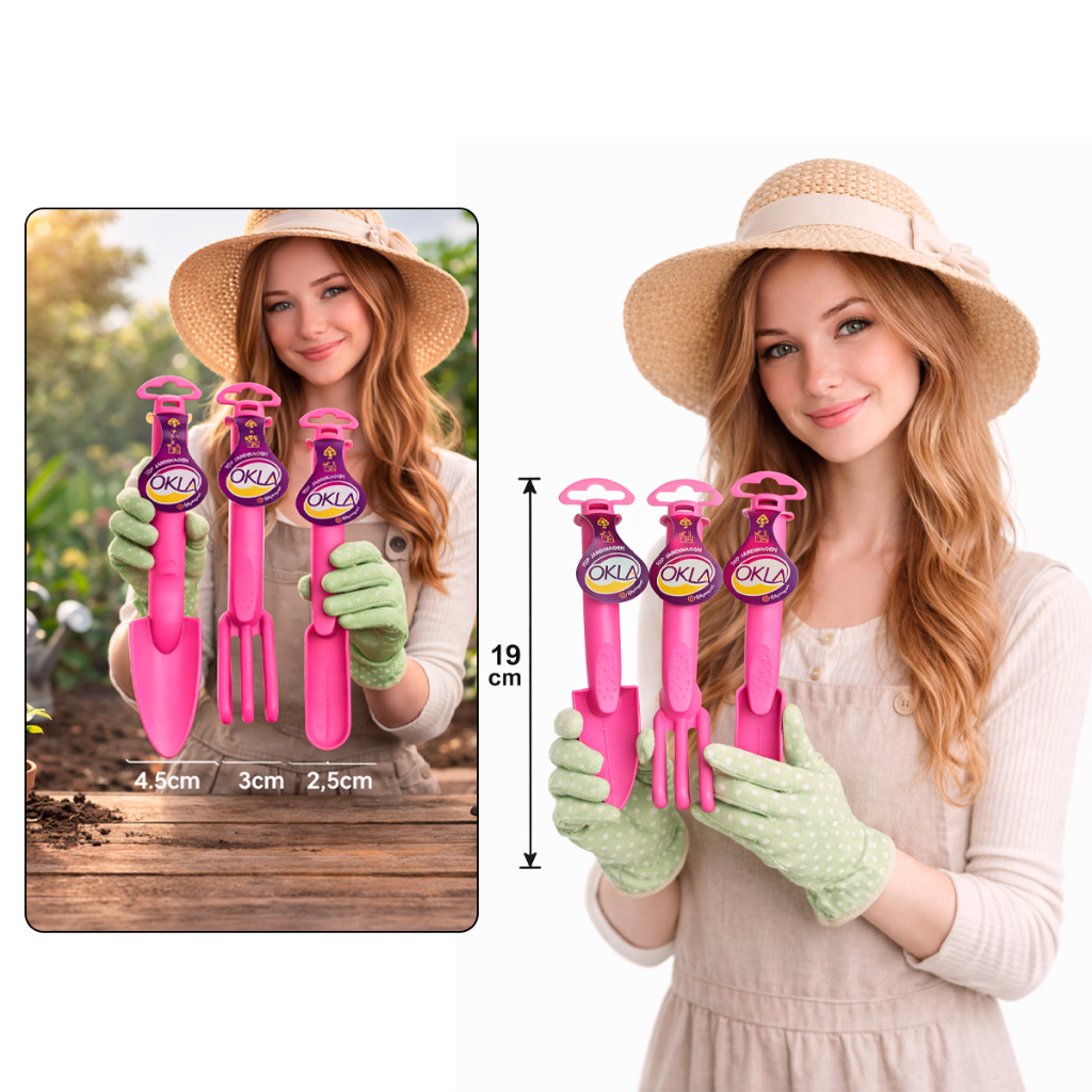Kit Pazinhas de Jardinagem Conjunto 3 Peças Ferramentas Jardim Horta Cultivo com Ancinho e Pá