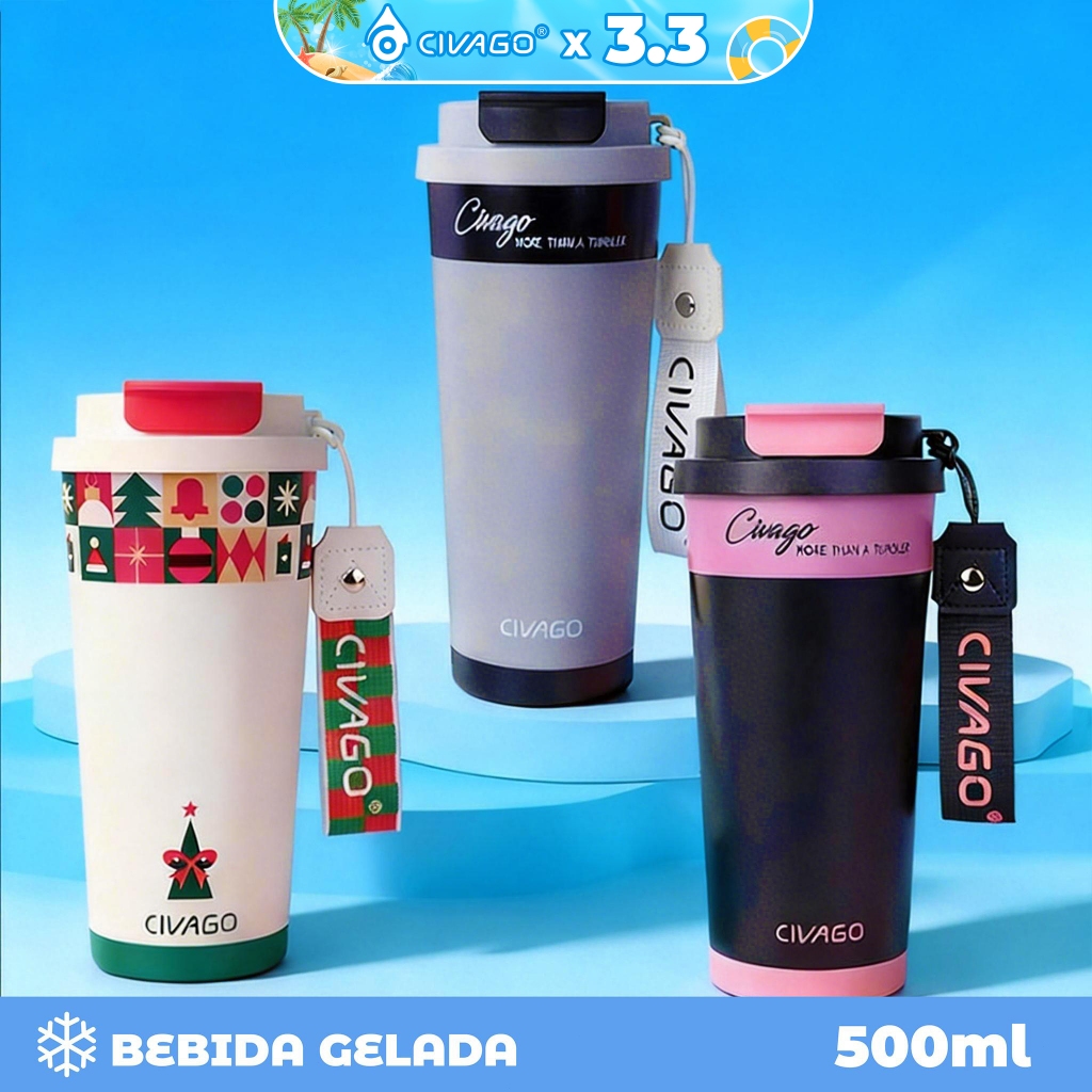 CIVAGO Copo Térmico 500ml Cores Combinadas Estampa Edição Natal Garrafa Térmica Presente para Festas em Oferta na Shopee