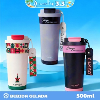 CIVAGO Copo Térmico 500ml Cores Combinadas Estampa Edição Natal Garrafa Térmica Presente para Festas em Oferta na Shopee