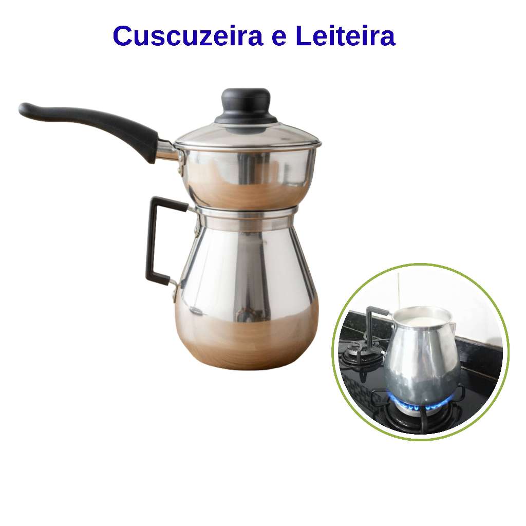 Cuscuzeira Individual Pequena 2 em 1 Peitinho Leiteira Cozinha a vapor Bule de café