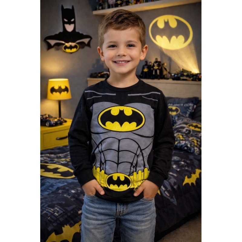 Camiseta Infantil Batman Manga longa Outono Inverno 100% Algodão em Oferta na Shopee