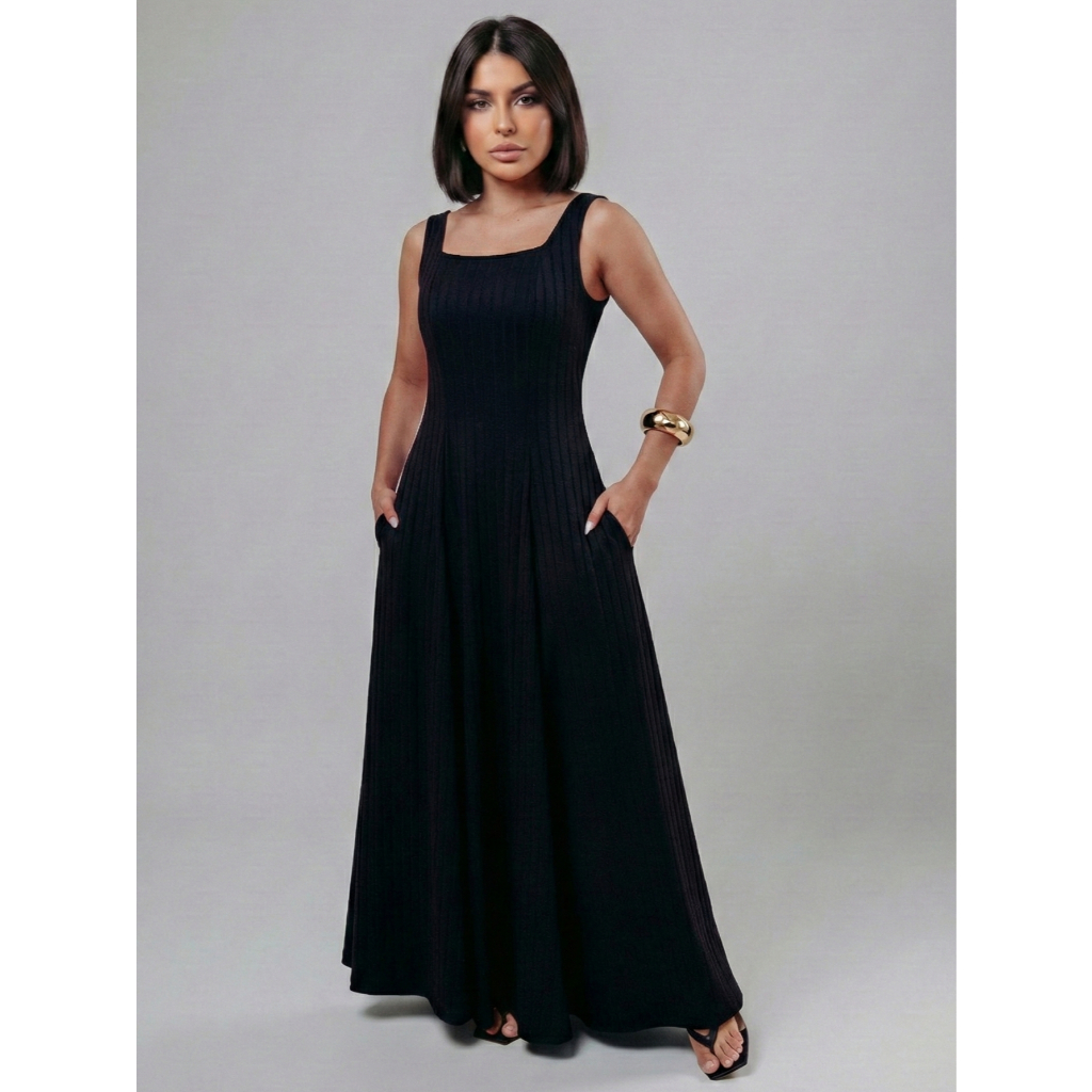 Vestido Longo Feminino Canelado Cavado