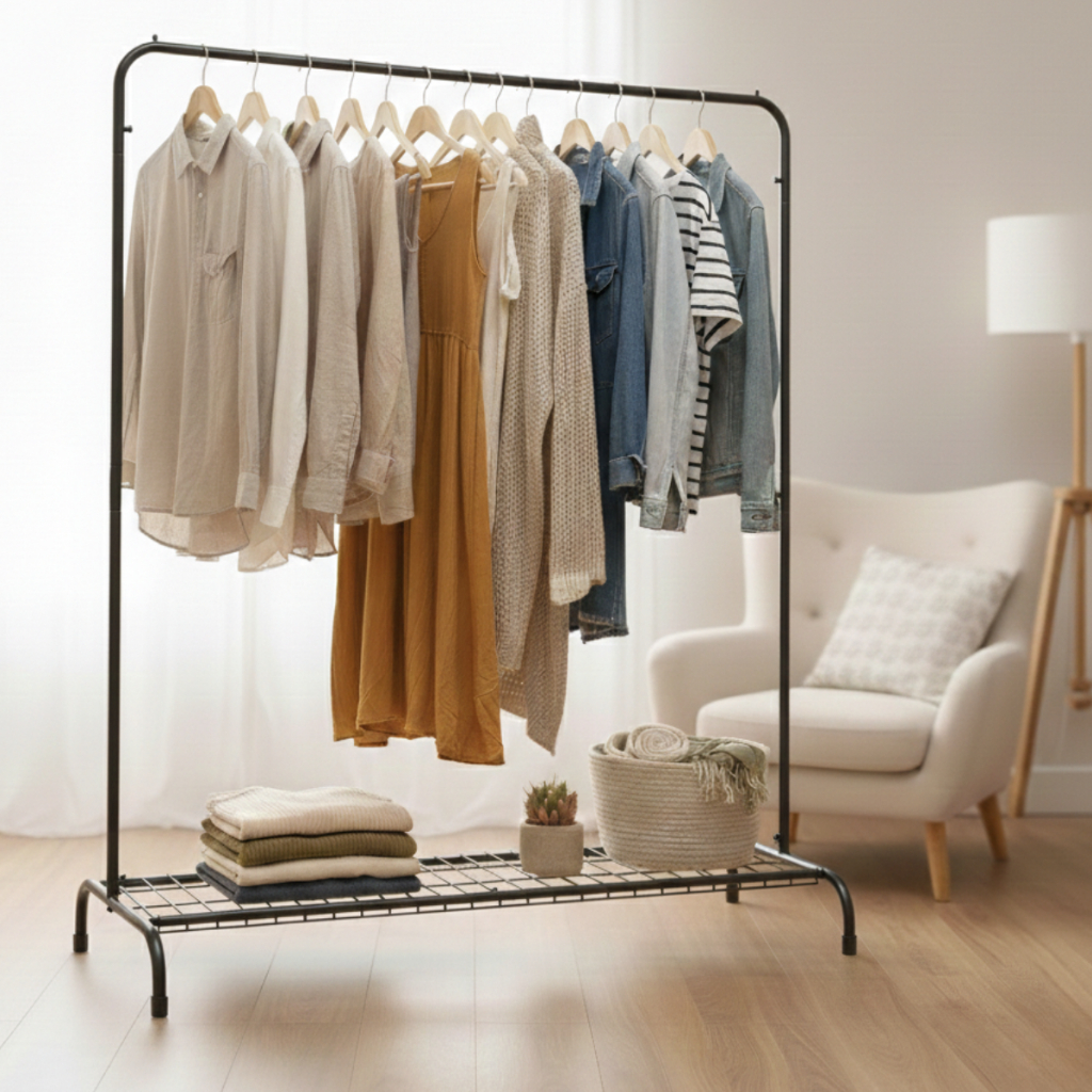 Arara Cabideiro Expositor de Roupas Reforçada de Altura 145cm + Sapateira Premium Metal Aço Carbono - Suporta 25kg em Oferta na Shopee