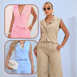 Conjunto Alfaiataria Feminino Colete e Calça Wide Leg Linha LUXO em Oferta na Shopee