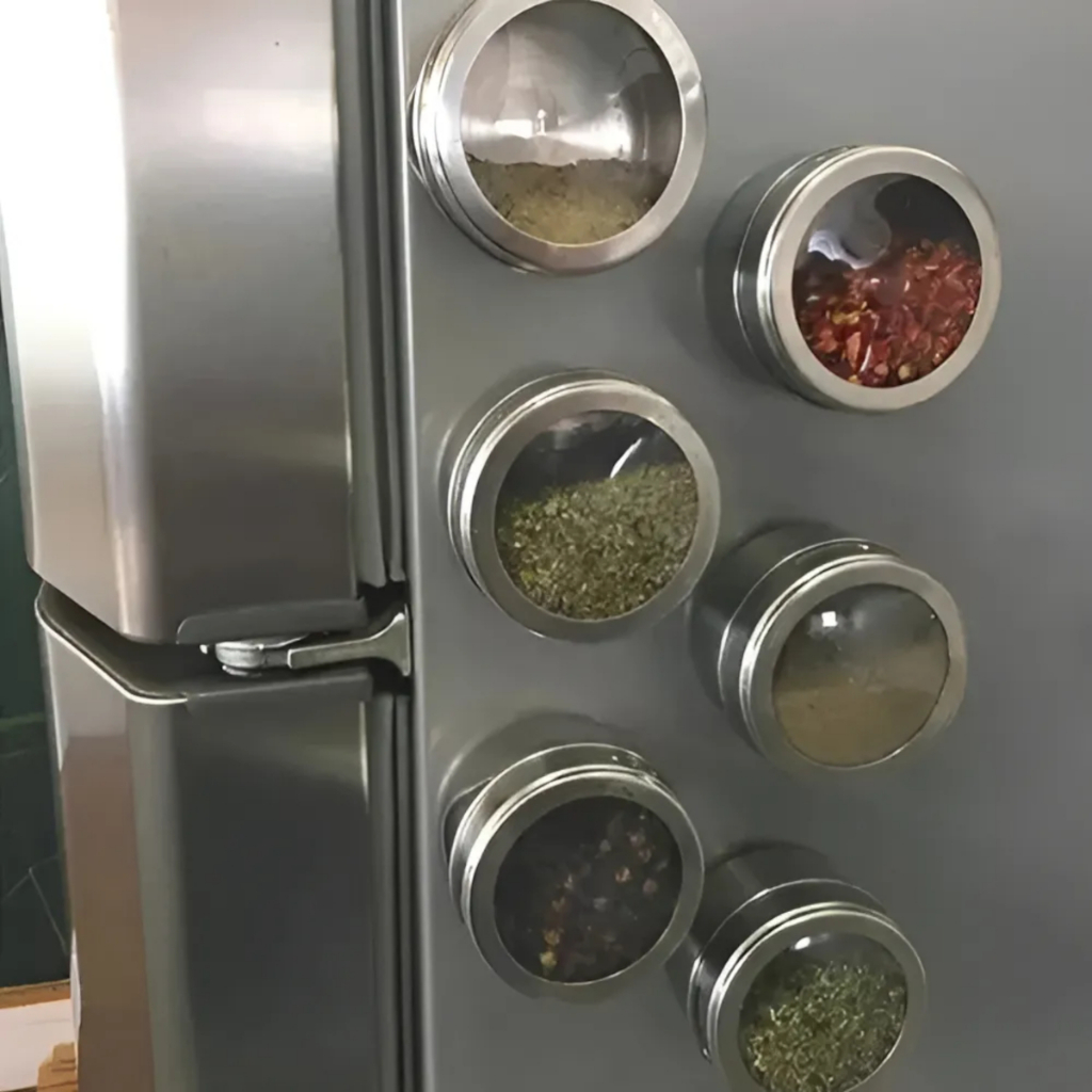 Porta Tempero Magnético Em Inox - Suporte Com 04 Porta Tempero Magnético Em Inox - Em Casa Tem