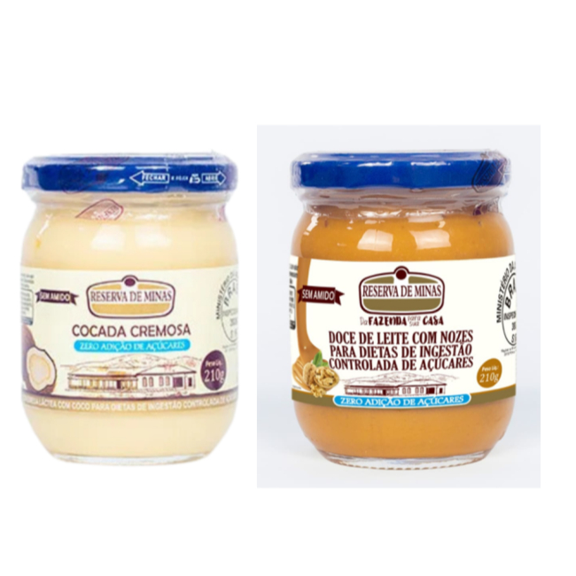 COMBO DOCE DE LEITE COM NOZES ZERO ADIÇÃO DE AÇÚCAR +Cocada Cremosa Diet Reserva de Minas – 210g