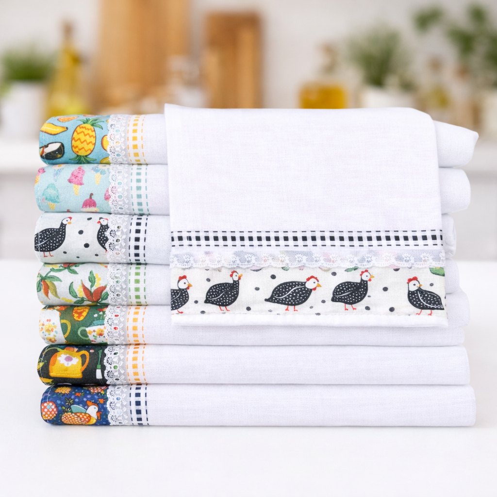 Pano De Prato Grande Resistente Premium Bordado Ingles 10 unid