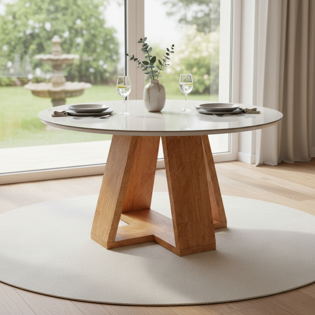 Mesa Redonda de Vidro 90cm com Base em MDF Off White ou Preto em Oferta na Shopee