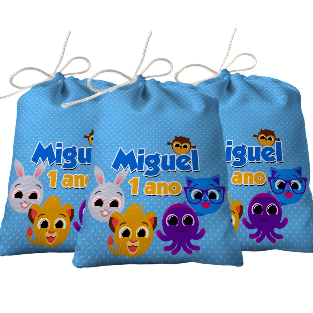 Sacolinha Lembrancinha Festa Aniversário Surpresa Tecido Personalizado Bolo fofo Azul