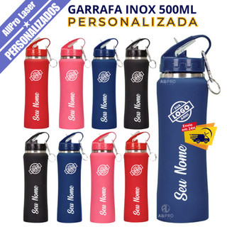 Garrafa Térmica Inox 500ml Emborrachada Personalizada Nome Desenho Logos