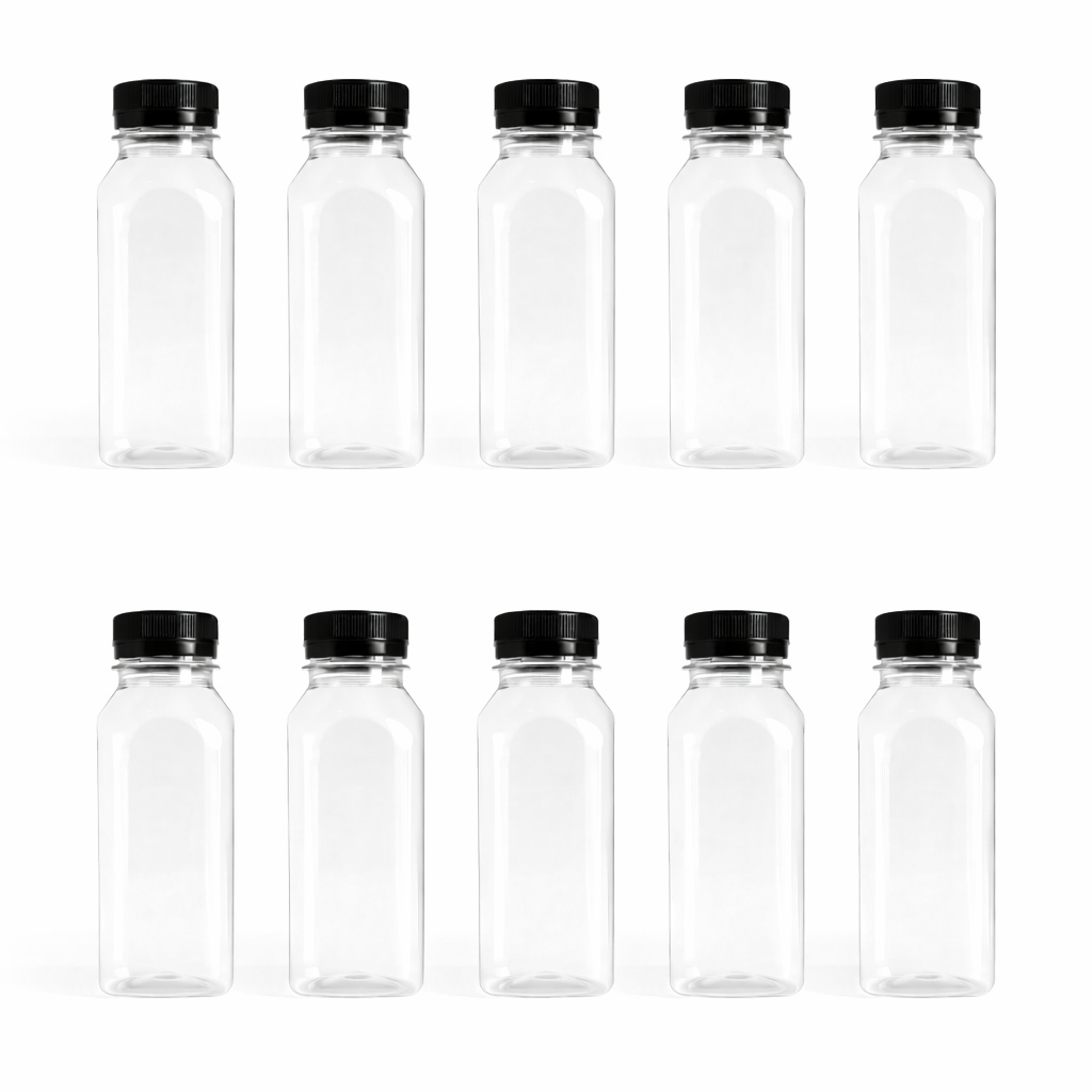 Kit Garrafas PET 300ml e 500ml com Tampa Lacre Quadrada Lisa para Sucos Açai Detox e Delivery 5, 10, 20 30 e 40 unidades