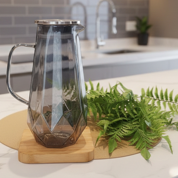 JARRA LUXO VIDRO COM FILTRO INOX BOROSSILICATO AGUA CHÁ SUCO