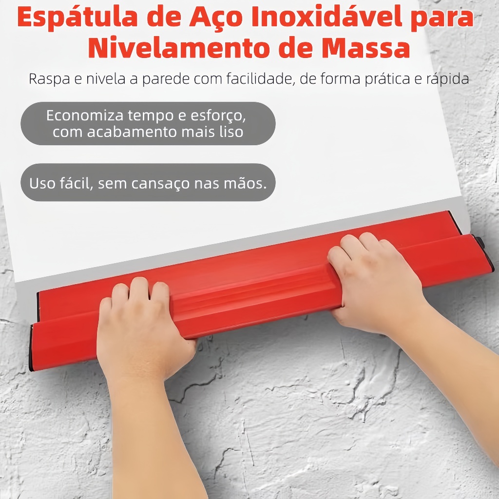 Desempenadeira Espátula Profissional 25/40/60cm Aço Inox - Massa Corrida e Gesso com Cabo Ergonômico