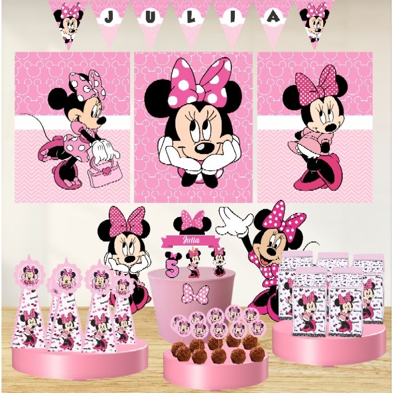Kit festa em casa só um bolinho Minnie Rosa - personalizado com nome - Kit Bolinho bolinho Minnie Rosa em Oferta na Shopee