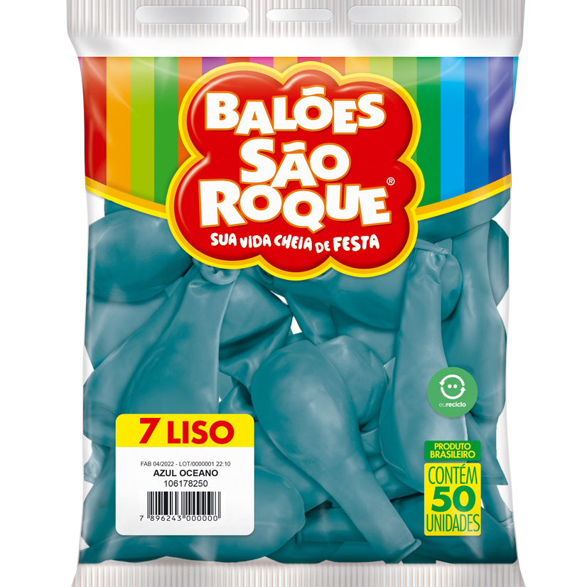 Balão São Roque N7 Com 50 Unidades Liso Azul Oceano (Turquesa)