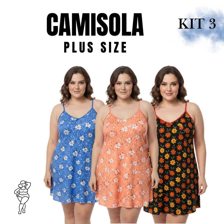 Kit 3 Camisolas Femininas Plus Size Liganete Malha Fria – Ideal para Dormir