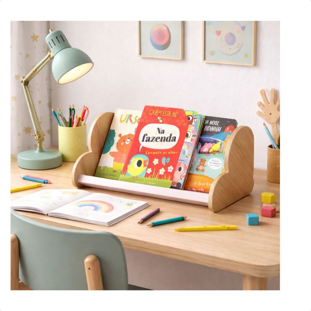Nicho Organizador porta livro de mesa infantil coração rosa cinza em Oferta na Shopee