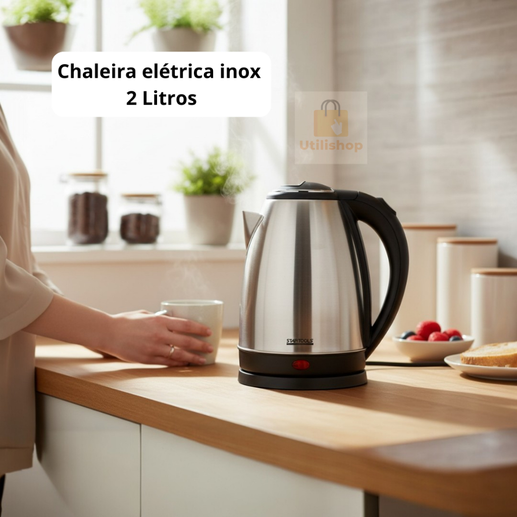 Chaleira Elétrica 2L Inox 127v 220v Desligamento Automático Base Giratória Ferve Rápido