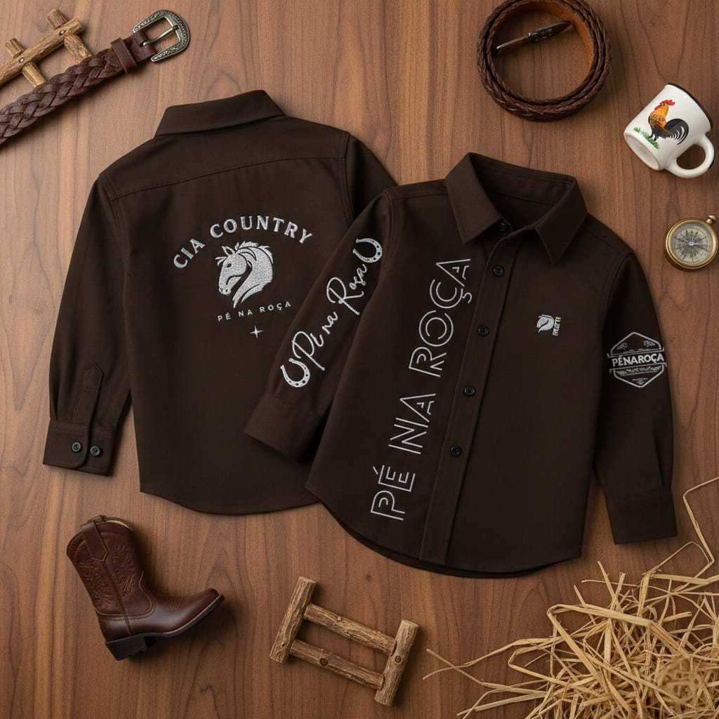 Camisa Social Infantil Tricoline Unisexx Rodeios manga longa festas country cavalos haras COD407