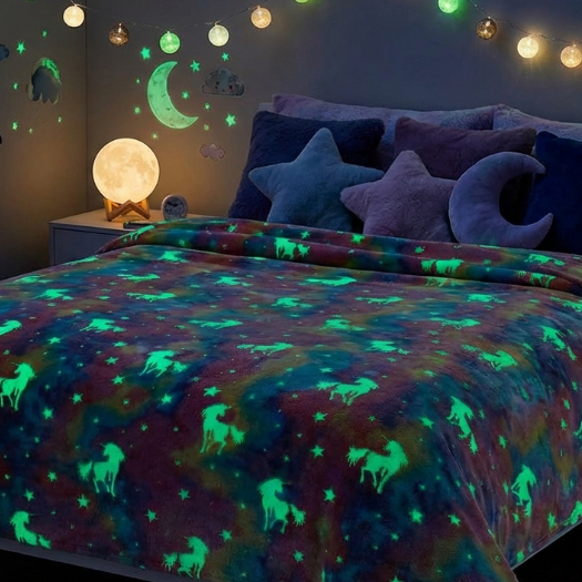 Cobertor Manta Magica Infantil Casal 2,00x1,80Mt Brilha No Escuro Antialérgico em Oferta na Shopee