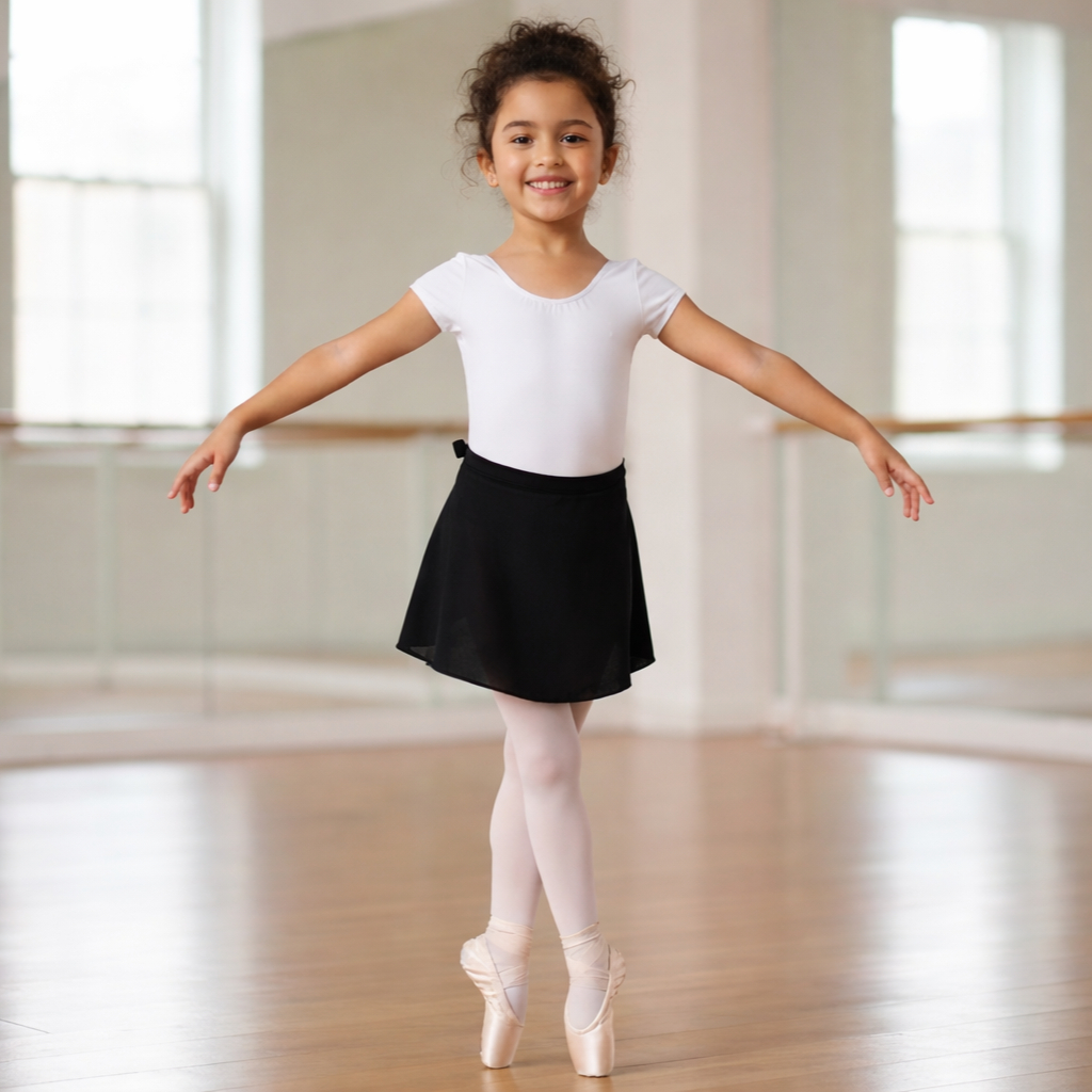 Saia Infantil de Ballet Envelope Preta Marabá – Leveza e Elegância para Dança