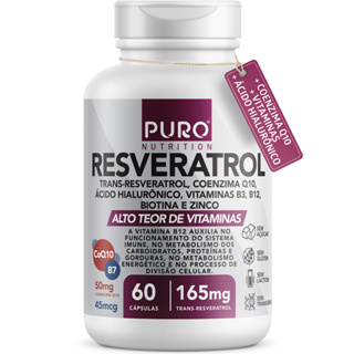 Resveratrol Trans 165 mg Puro Nutrition + COQ10, Ácido Hialurônico, Vits B3 e B12, Biotina e Zinco em Oferta na Shopee