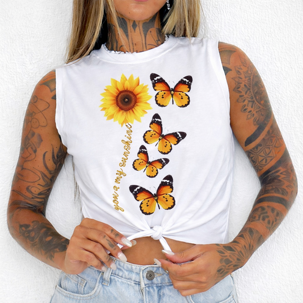 Cropped Feminino Borboleta Laranja | Blusa Verão Estilosa e Confortável