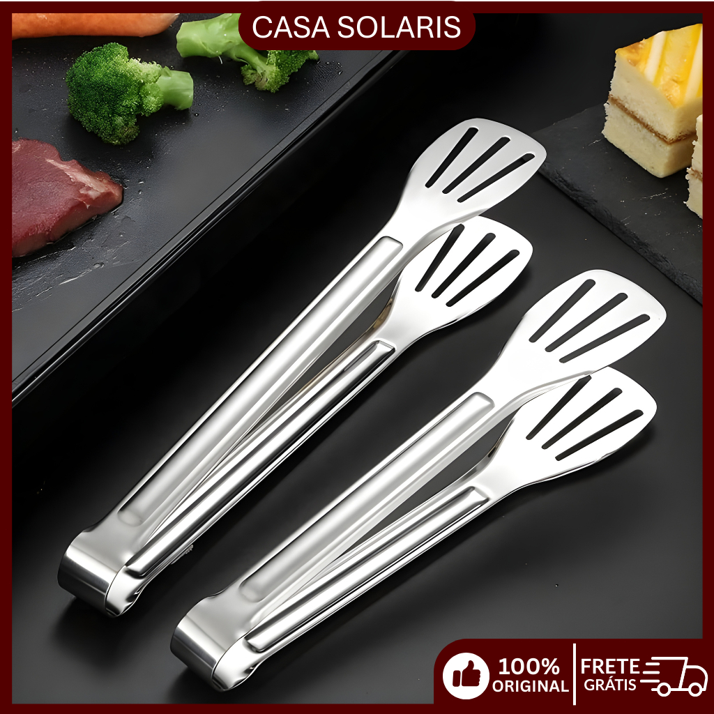 Pinça Pegador Inox SUS304 Dupla para Alimentos Churrasco Cozinha Alta Qualidade em Oferta na Shopee