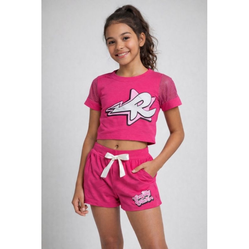 Conjunto Shorts Juvenil Fashion em Visco Lycra | Cropped Feminino Moda 2026 | Grupo dos Rosas | Sucesso de Vendas em Oferta na Shopee
