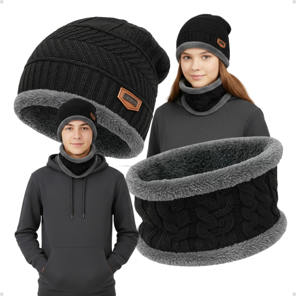 Touca Infantil Juvenil com Cachecol – Inverno Quentinho e Estiloso