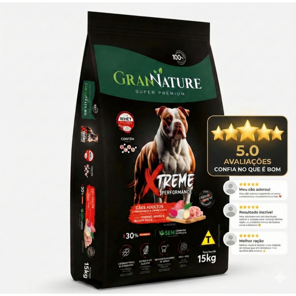 Ração Gran Nature Adulto Xtreme Super Premium 15kg Pitbull Pitmonster rottweiler american bully