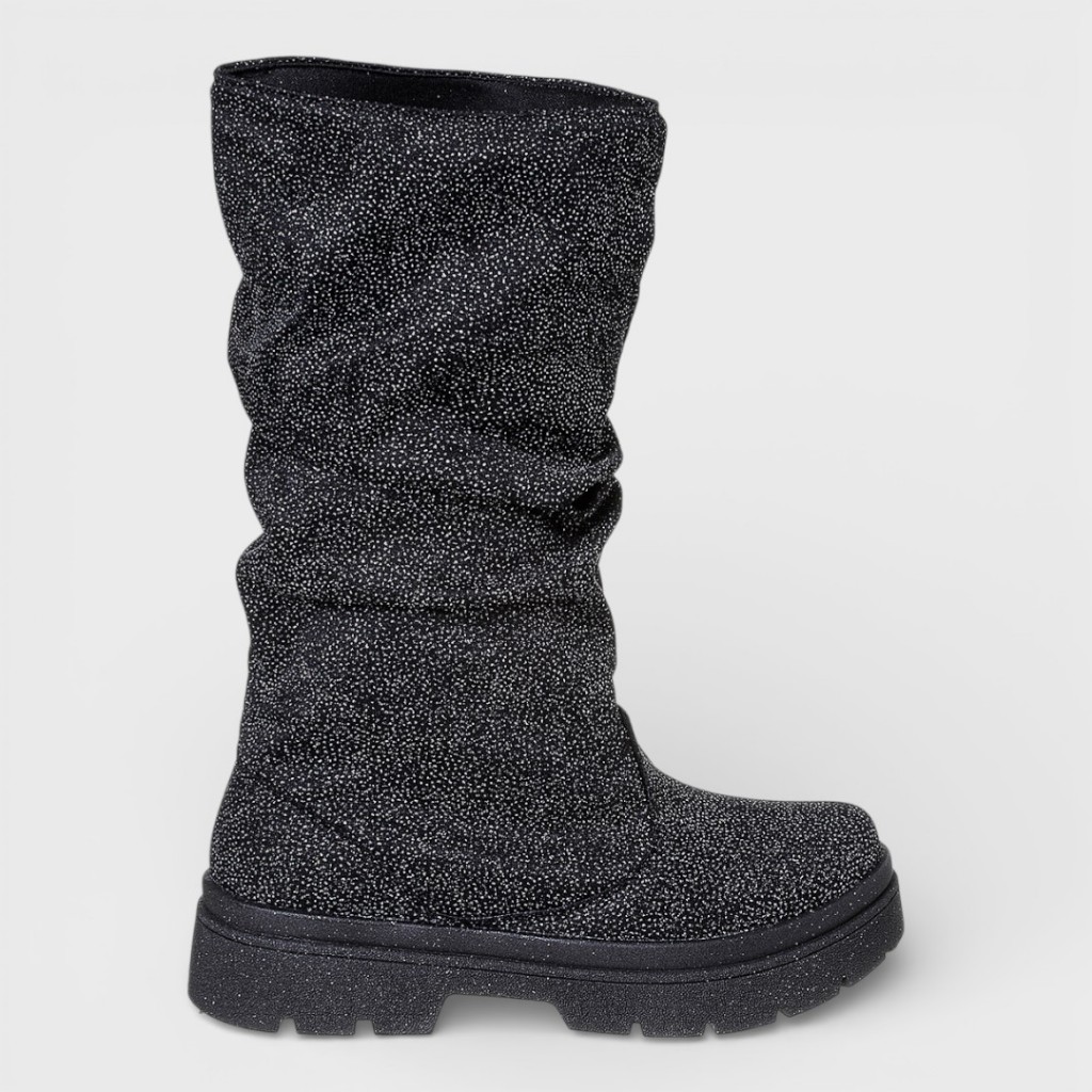 Bota Infantil Menina Brilho Preta Cano Médio Tratorada Fashion Boiadeira Elegante em Oferta na Shopee