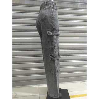 calça feminina wide leg cargo jeans 4 bolsos na perna kf