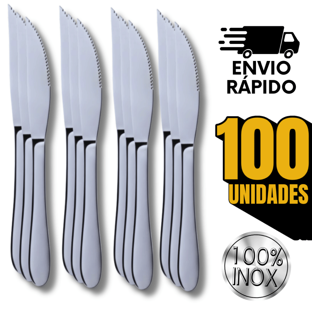 Combo 100 Facas de Serra com Ponta  Aço Inox para Jantar Almoço churrasco Utensílios Talheres Faca em Oferta na Shopee