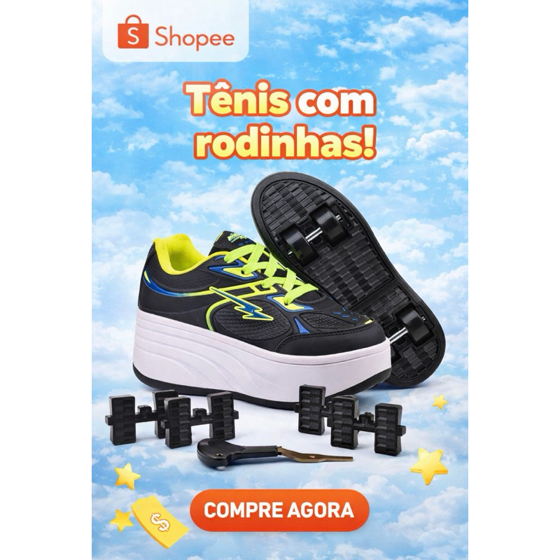 Tênis com rodinha retrátil Minipé | Tênis infantil divertido | Presente criativo para meninas e meninos