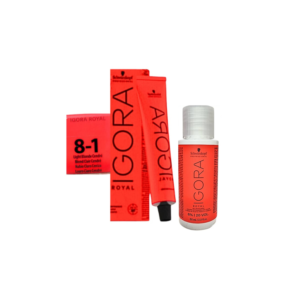 Coloração Igora Royal 8-1 Louro Claro Cinza e Ox de 20 volumes