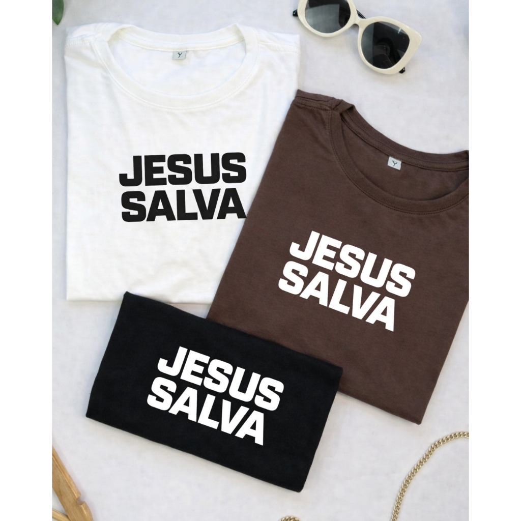Blusa Feminina Cristã JESUS SALVA Confortável Moda Evangélica Frase Jesus Diversas Cores 100% Algodão do P ao GG