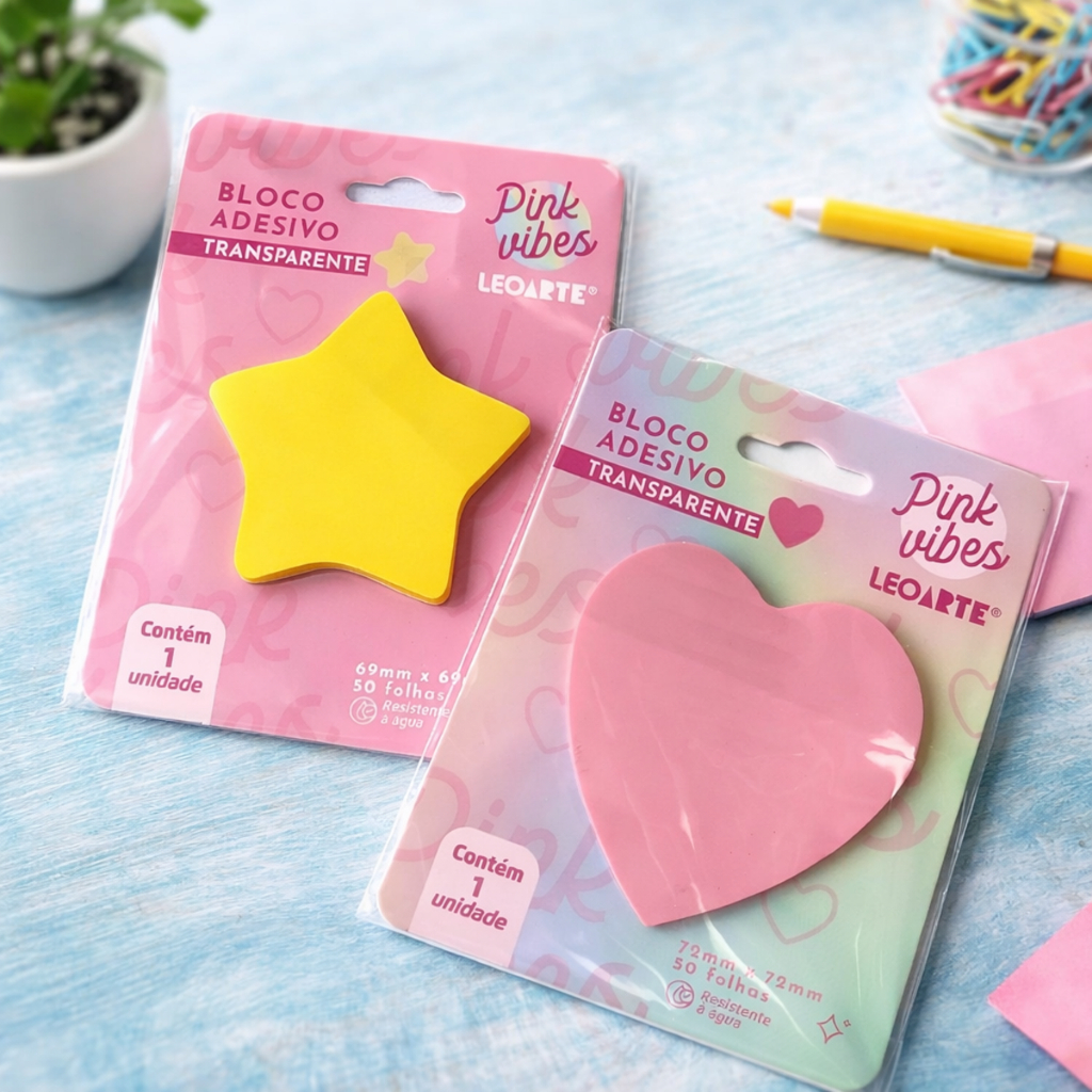 Bloco Adesivo Pink Vibes 2 Modelos 69mmx69mm 50folhas Transparentes Material Escolar Papelaria  Fofa