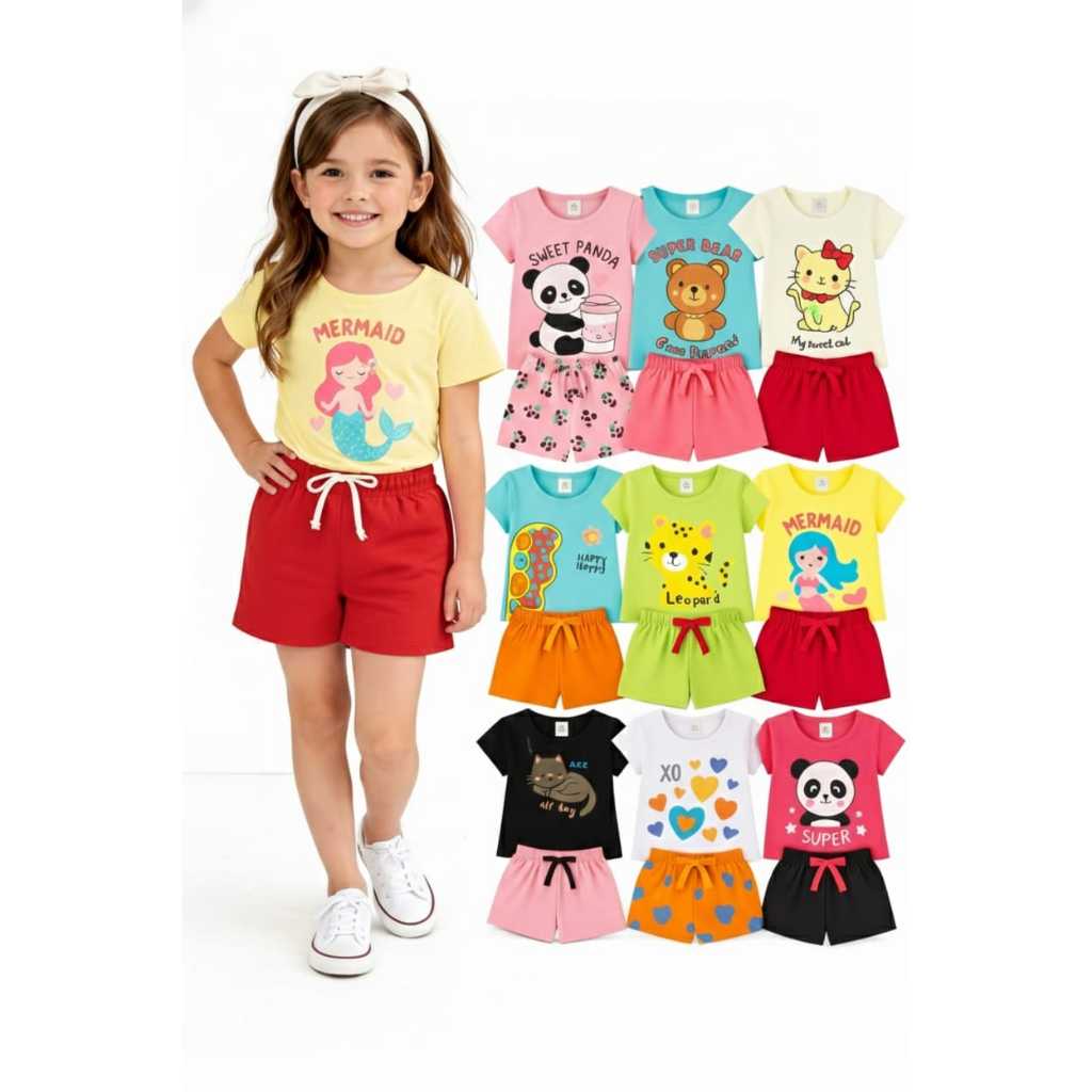 Kit com 06 04 e 02 peças Roupa Conjunto Infantil Menina Verão