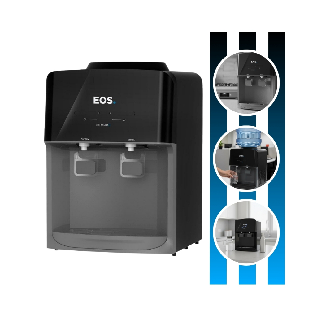 Bebedouro de Mesa Para Garrafão Mineralle Potência de 65W EBE03P Bivolt Capacidade Até 20L Preto EOS em Oferta na Shopee